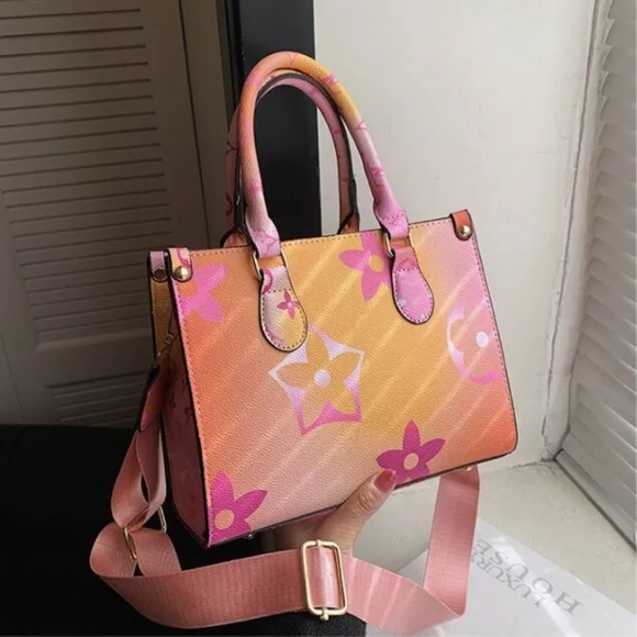 Womens Iconic Sunrise Pastel Floral Design Coated Canvas Crossbody/ Tote - Picture 3 of 11